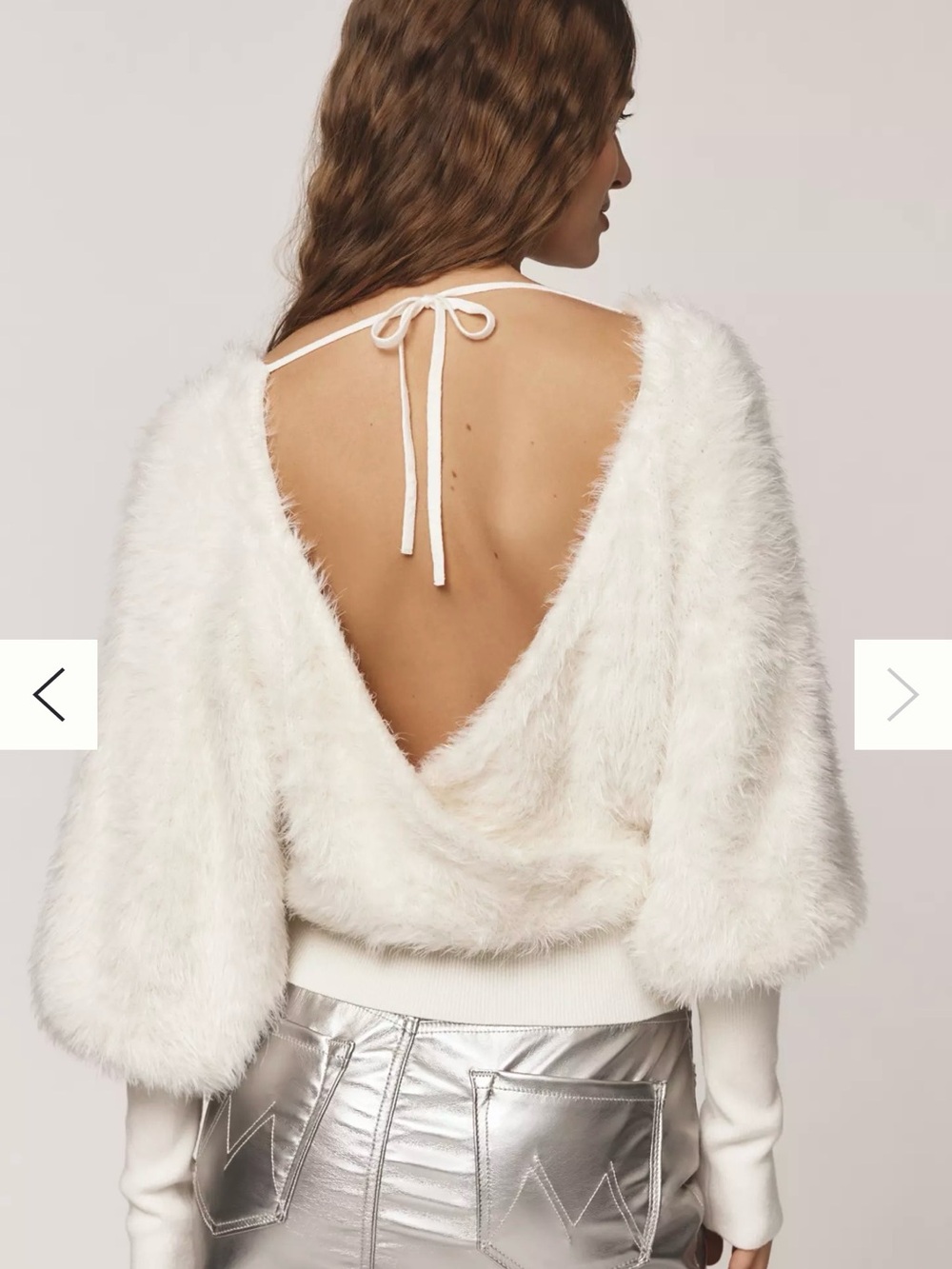 Anthropologie Ivory Faux Fur Open-Back Sweater Medium